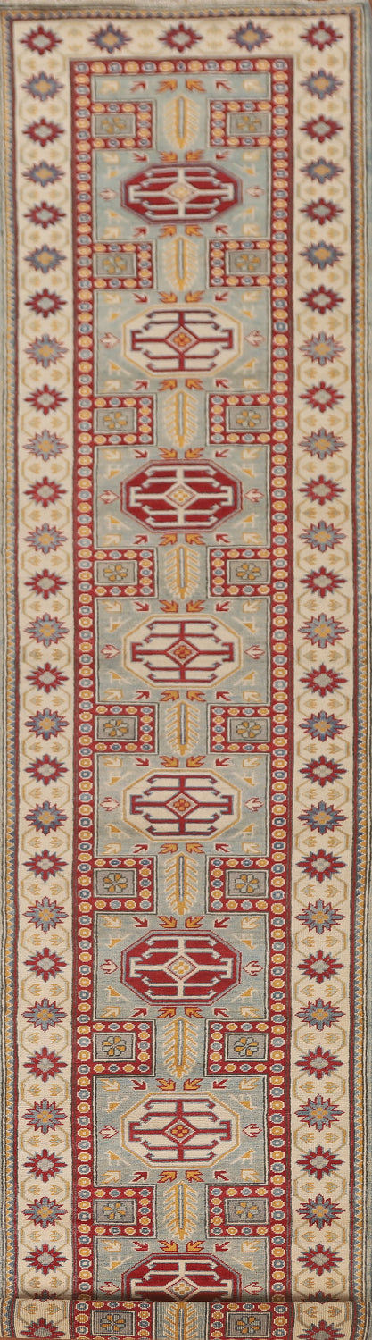 Geometric Kazak Oriental Runner Rug 3x14