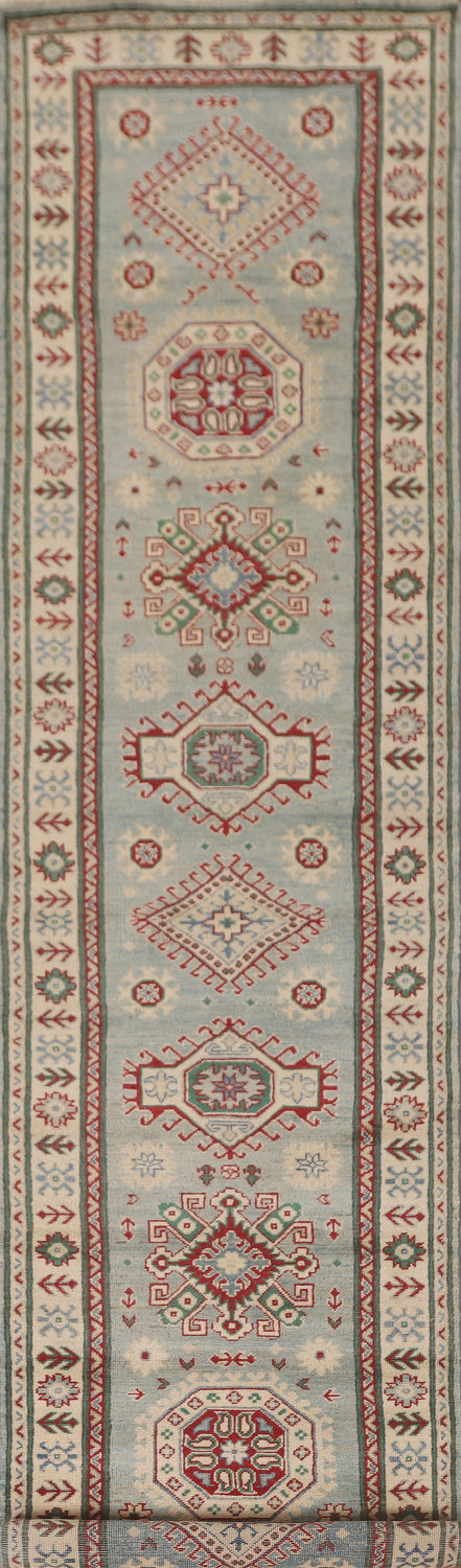 Handmade Blue Kazak Oriental Runner Rug 3x13