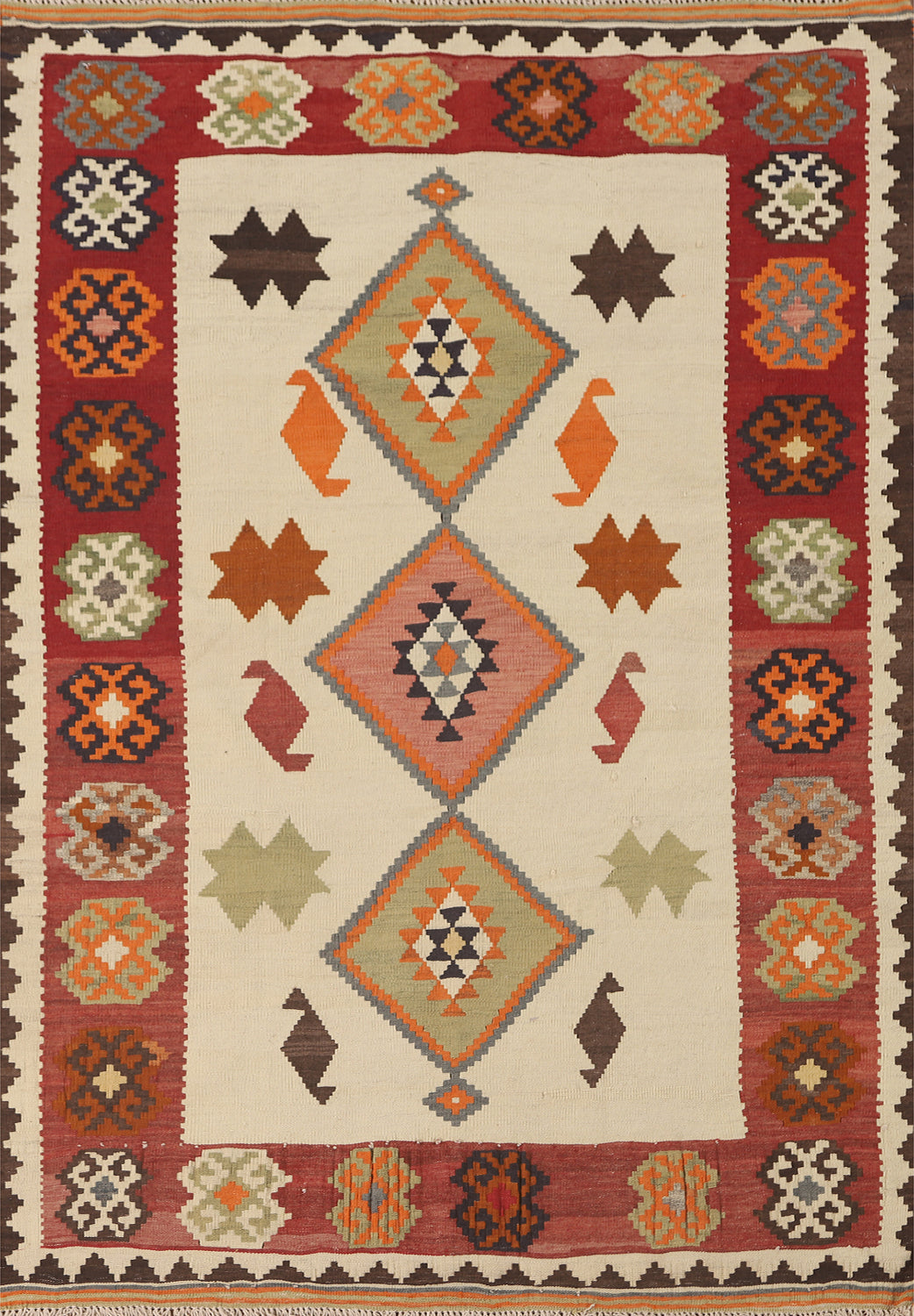 Vegetable Dye Kilim Qashqai Persian Rug 4x6