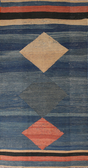 Blue Geometric Kilim Qashqai Persian Rug 4x8