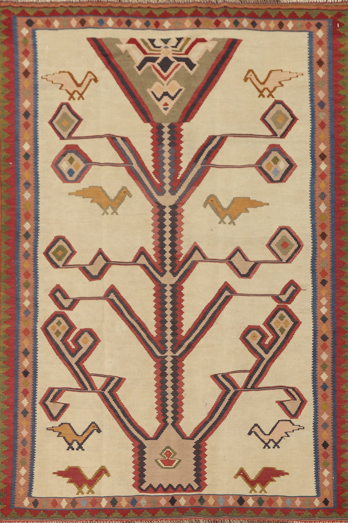 Animals Vegetable Dye Kilim Qashqai Persian Rug 4x6