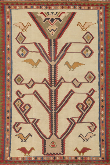 Animals Vegetable Dye Kilim Qashqai Persian Rug 4x6