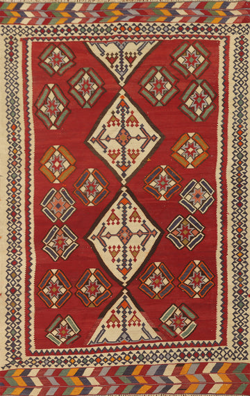 Vegetable Dye Kilim Qashqai Persian Rug 4x8