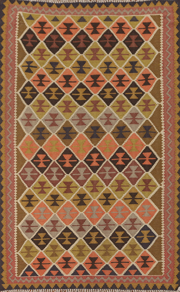 Trellis Wool Kilim Qashqai Persian Rug 3x6