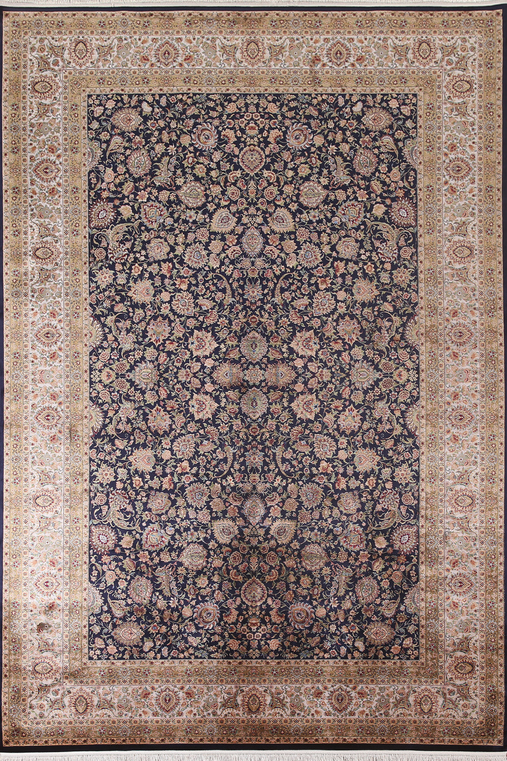 Navy Blue Floral Tabriz Turkish Area Rug 7x10
