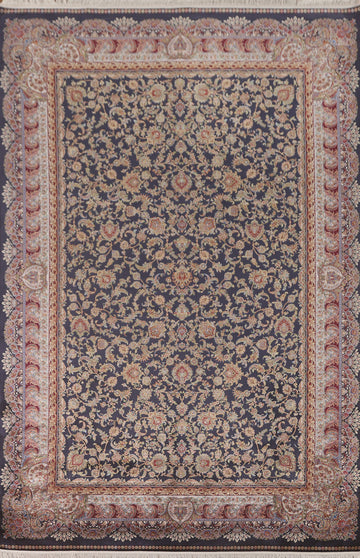Navy Blue Floral Tabriz Traditional Area Rug 7x10