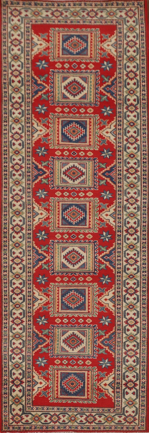 Geometric Kazak Oriental Runner Rug 3x9