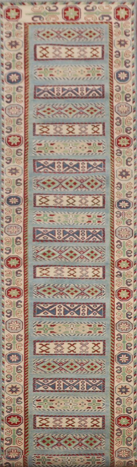 Light Blue Kazak Oriental Runner Rug 3x16