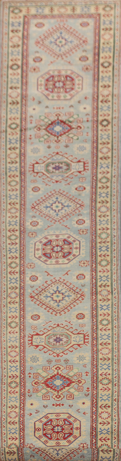 Light Blue Kazak Oriental Runner Rug 3x15