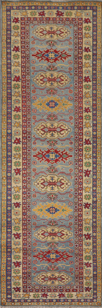 Light Blue Kazak Oriental Runner Rug 3x9