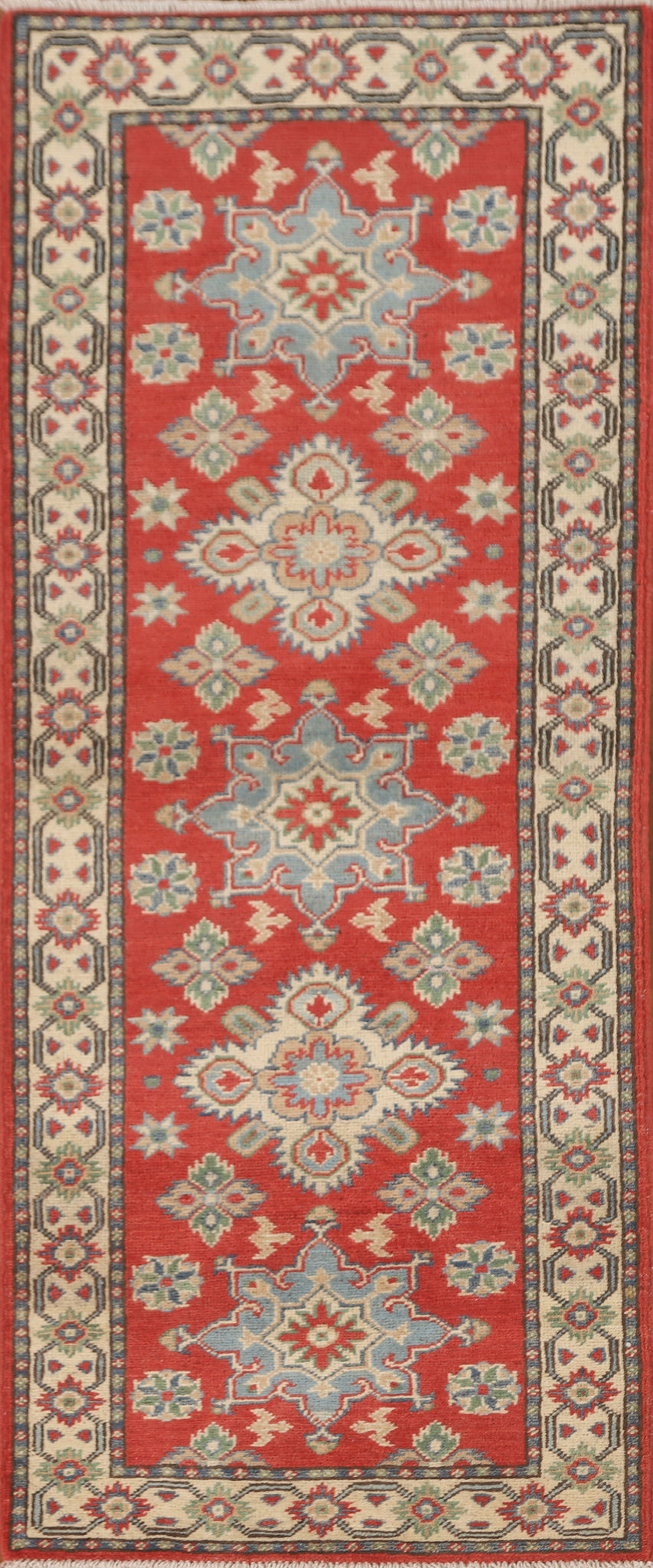 Geometric Kazak Oriental Runner Rug 2x6