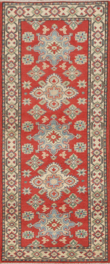 Geometric Kazak Oriental Runner Rug 2x6