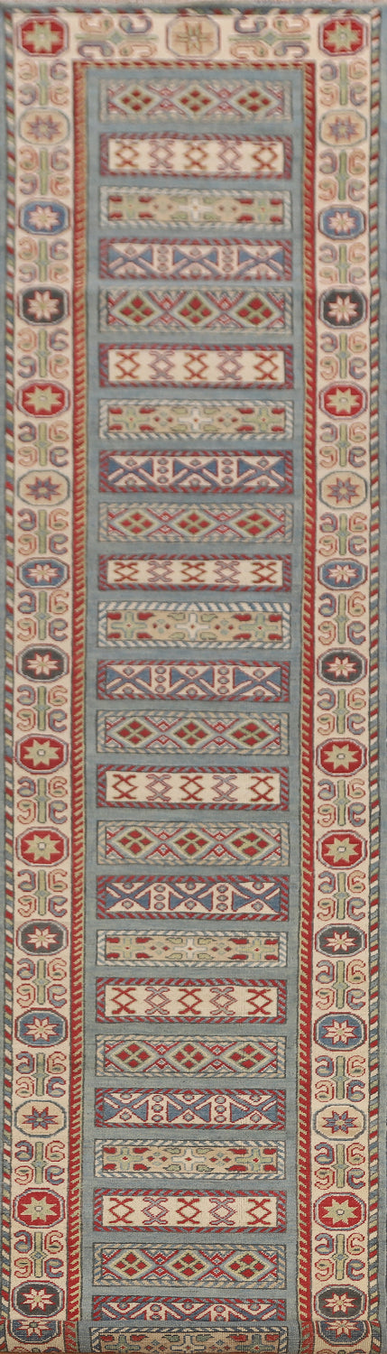 Light Blue Kazak Oriental Runner Rug 3x16