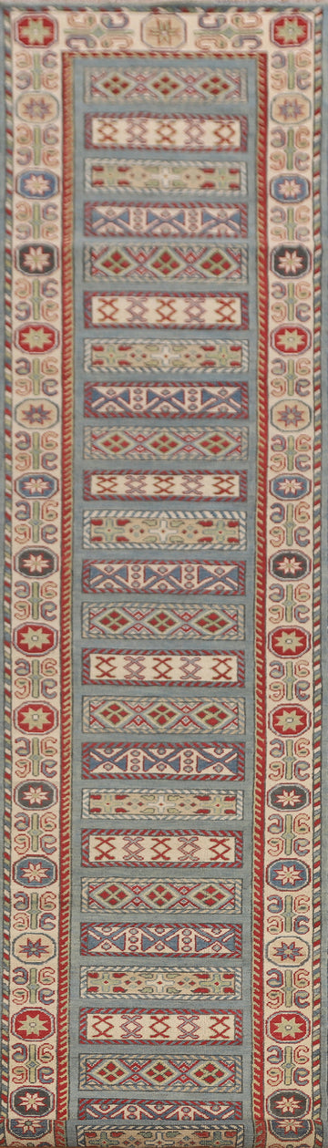 Light Blue Kazak Oriental Runner Rug 3x16