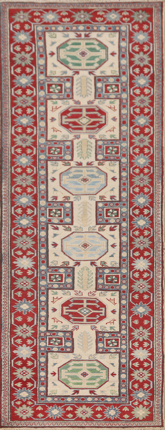 Geometric Kazak Oriental Runner Rug 3x9
