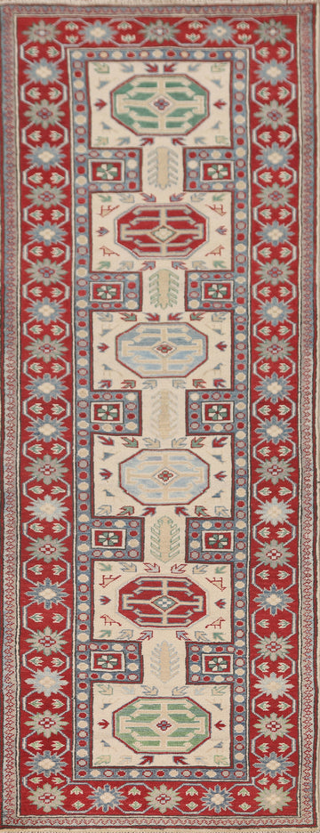 Geometric Kazak Oriental Runner Rug 3x9