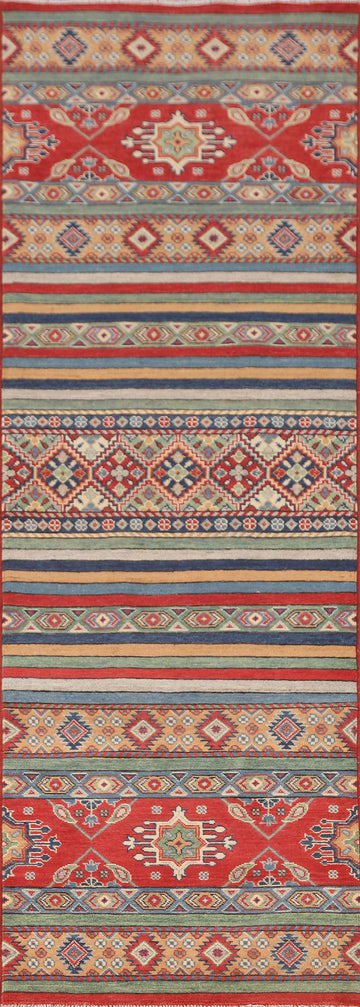 Striped Kazak Oriental Runner Rug 3x9