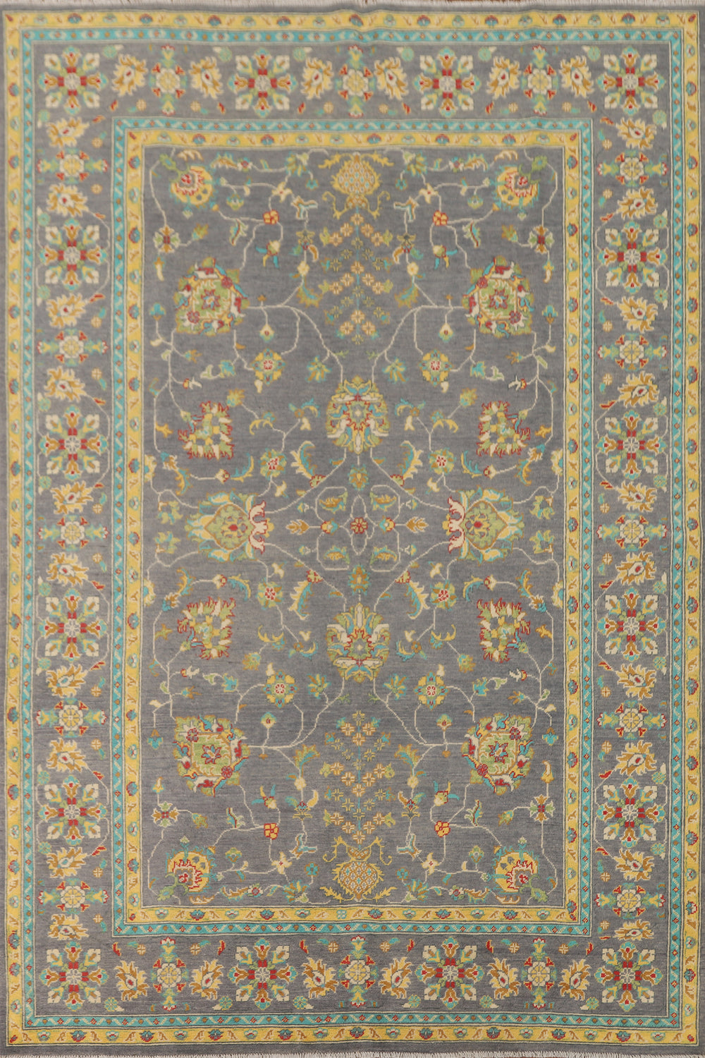 Gray Blue Floral Kazak Oriental Area Rug 7x10