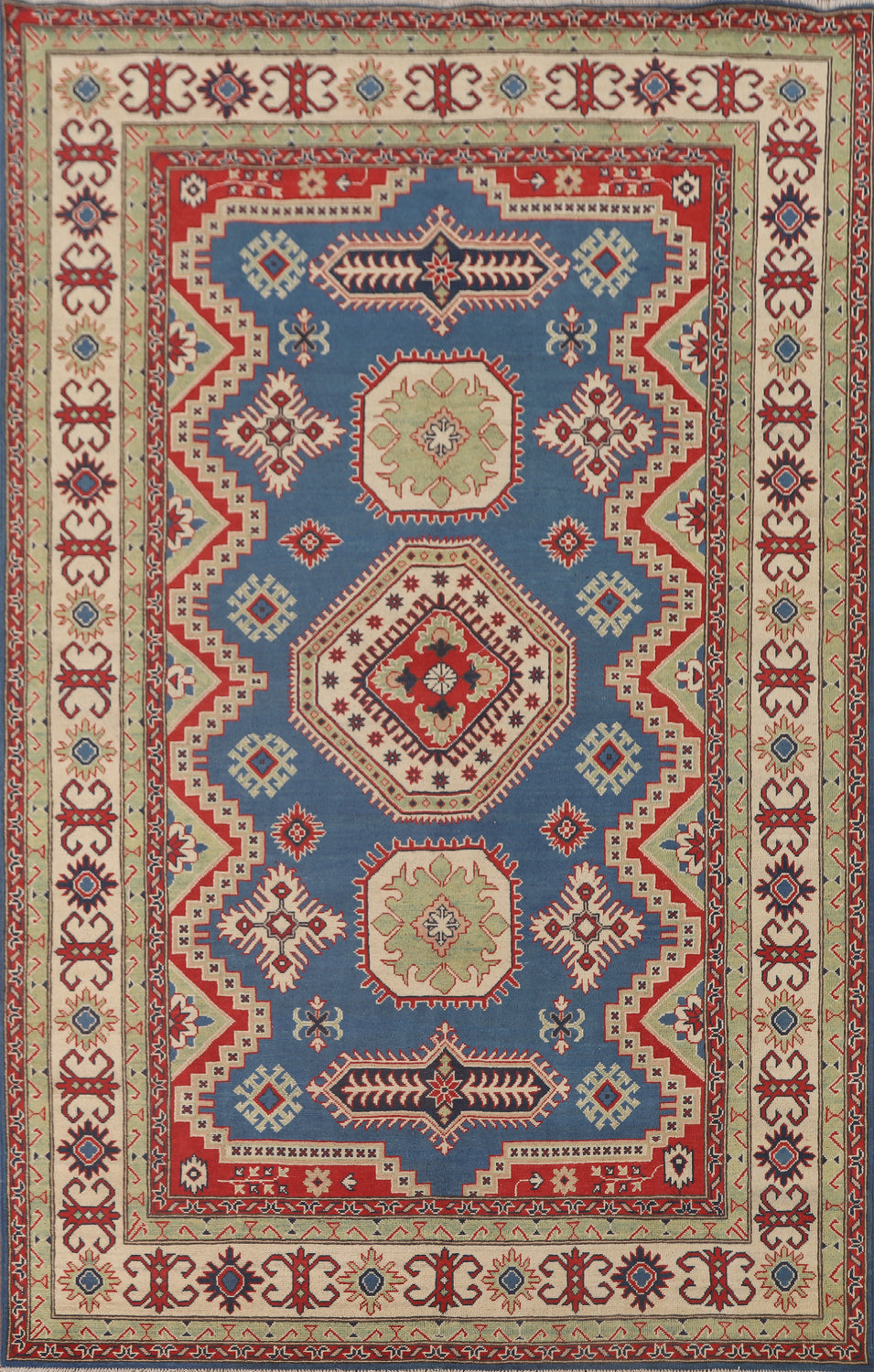 Blue Geometric Kazak Oriental Area Rug 7x10