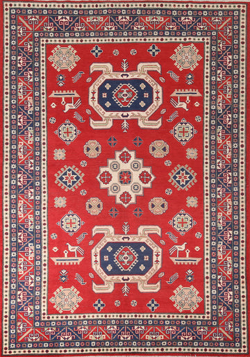 Handmade Red Kazak Living Room Rug 7x9