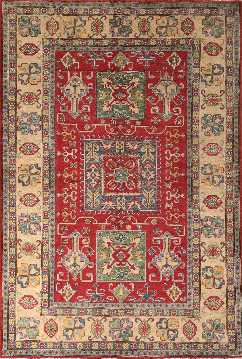 Geometric Red Kazak Oriental Area Rug 7x10