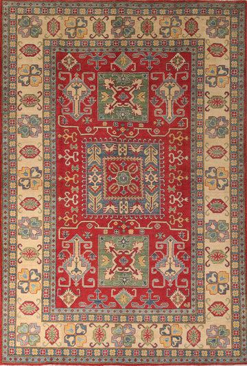 Geometric Red Kazak Oriental Area Rug 7x10