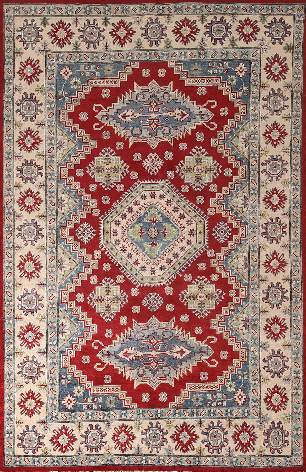 Red Handmade Kazak Living Room Rug 7x10