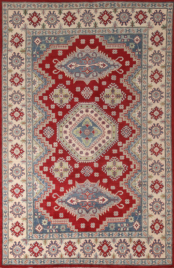 Red Handmade Kazak Living Room Rug 7x10