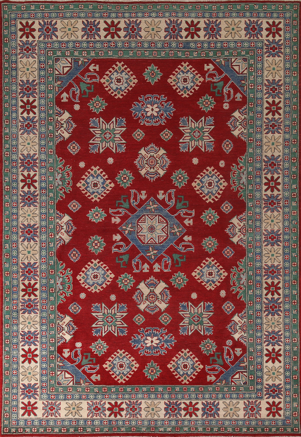 Red Geometric Kazak Oriental Area Rug 7x10