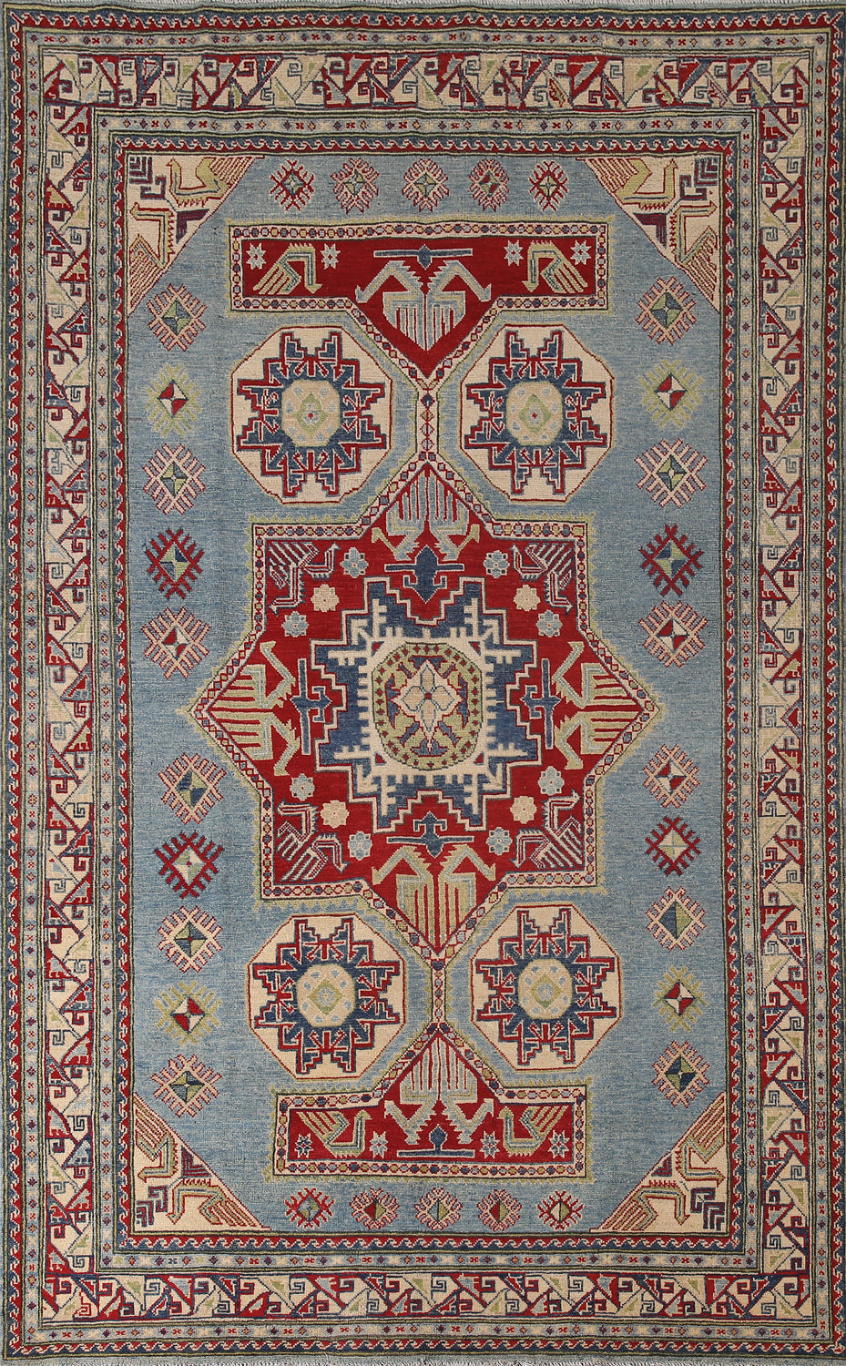 Blue Geometric Kazak Oriental Area Rug 6x10