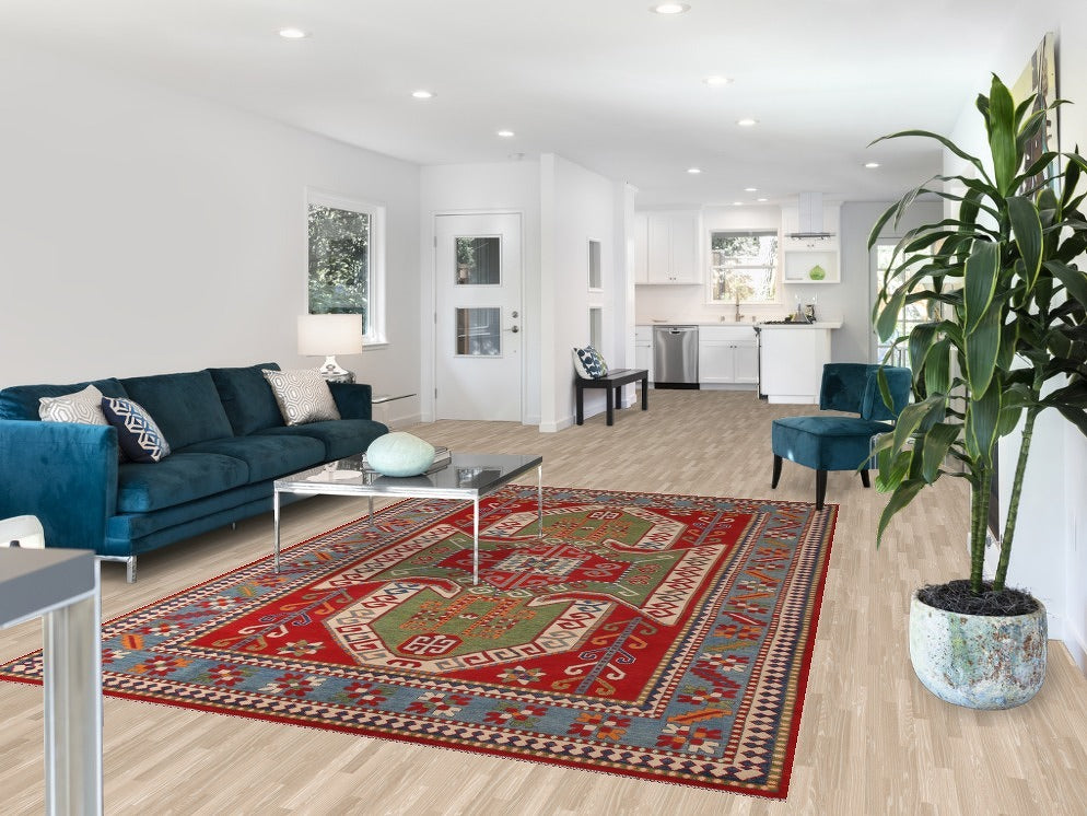Geometric Kazak Oriental Area Rug 7x10
