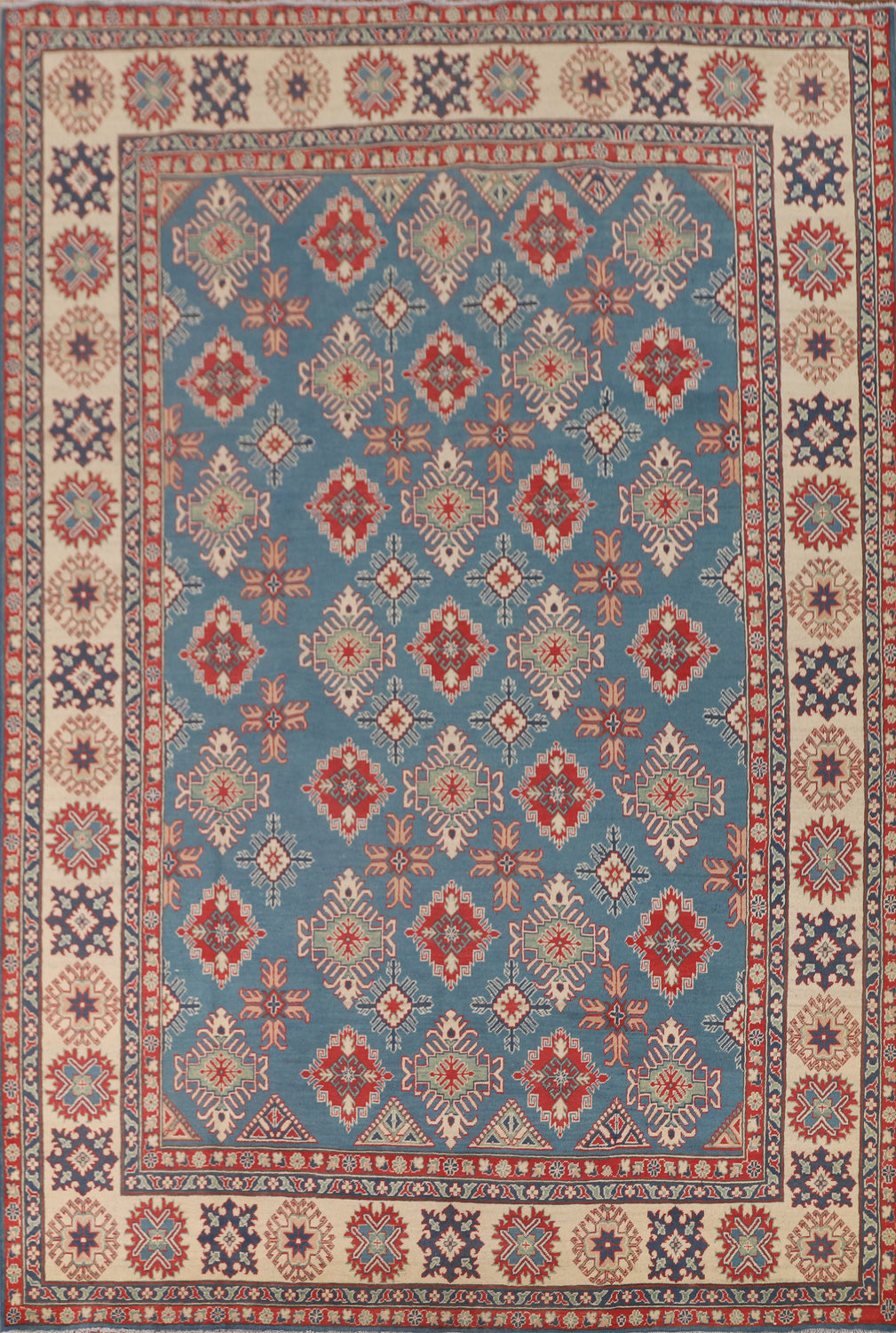 Blue Geometric Kazak Oriental Area Rug 8x12