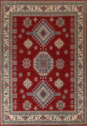 Red Geometric Kazak Oriental Area Rug 10x13