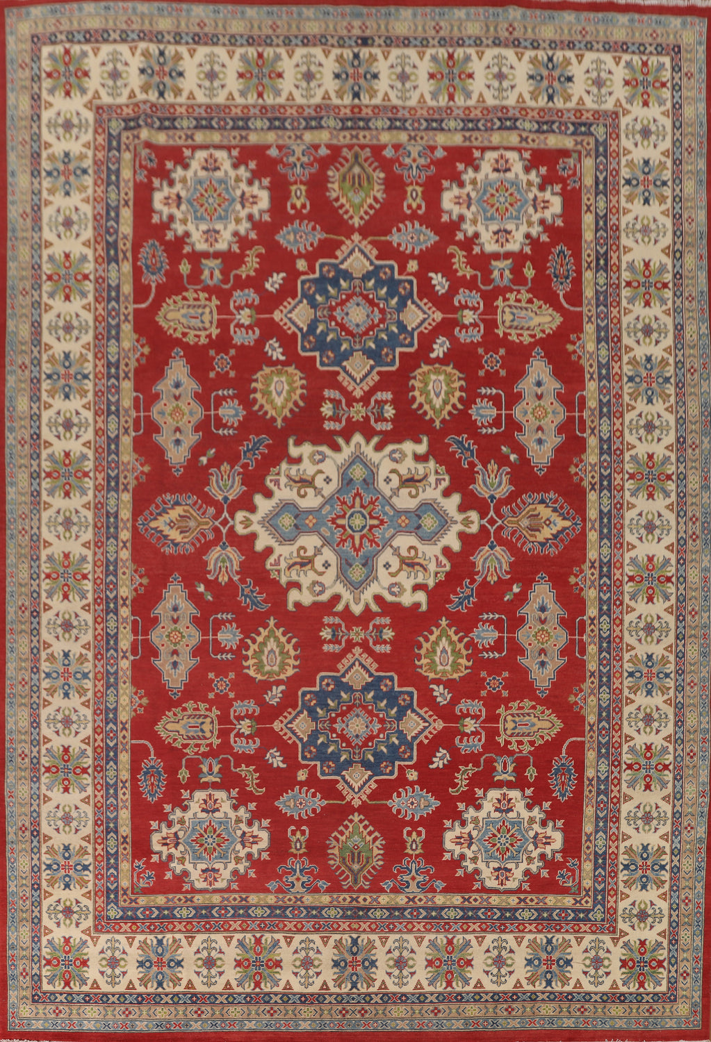 Red Geometric Kazak Oriental Large Rug 10x14
