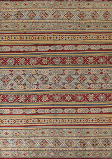 Striped Kazak Geometric Area Rug 10x13