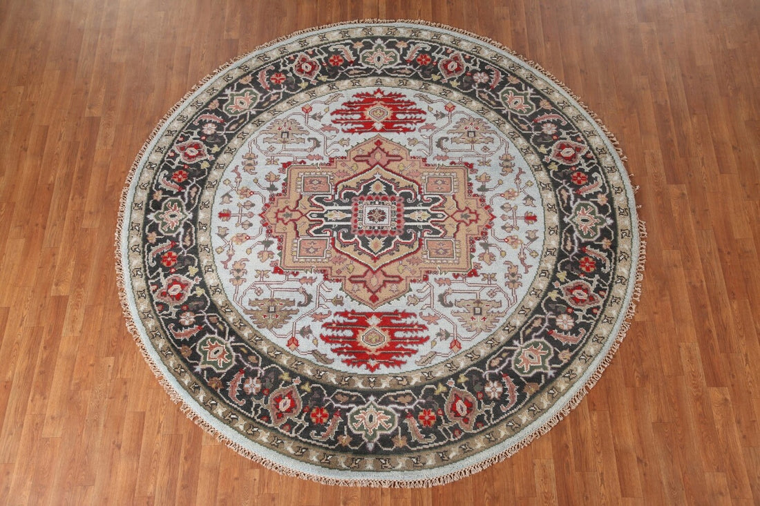 Light Blue Round Heriz-Serapi Oriental Rug 8x8