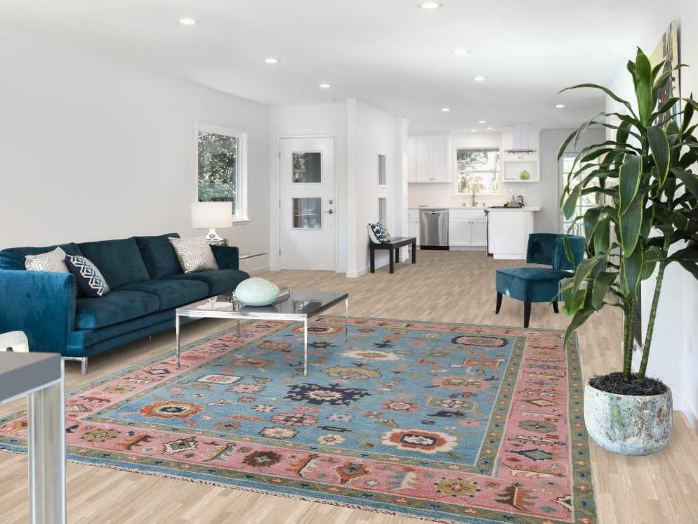 Light Blue & Pink Oushak Oriental Area Rug 8x10