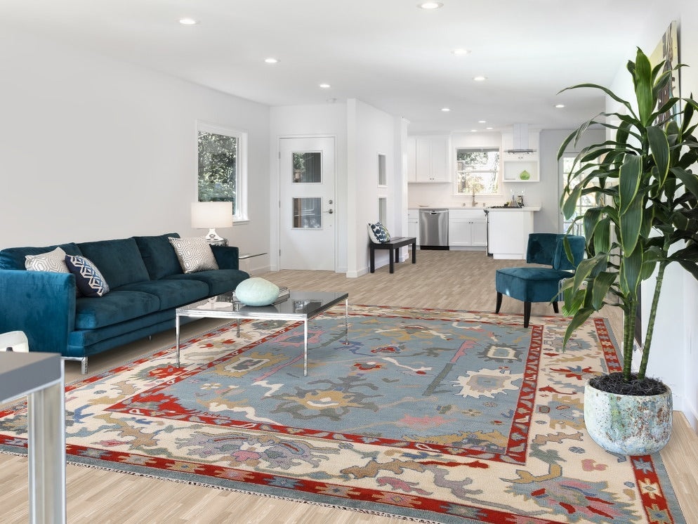 Light Blue Oushak Oriental Area Rug 9x12