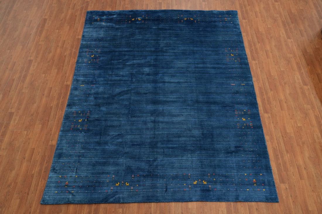 Blue Silk Gabbeh Oriental Area Rug 9x11