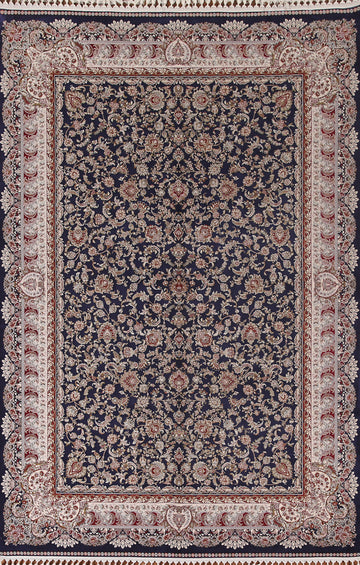 Navy Blue Floral Tabriz Traditional Area Rug 7x10