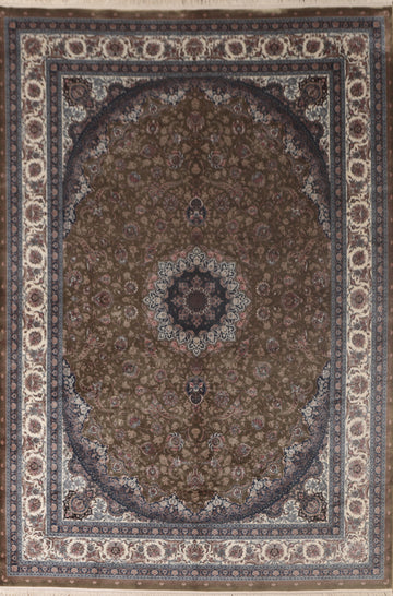 Green Floral Qum Traditional Area Rug 6x9