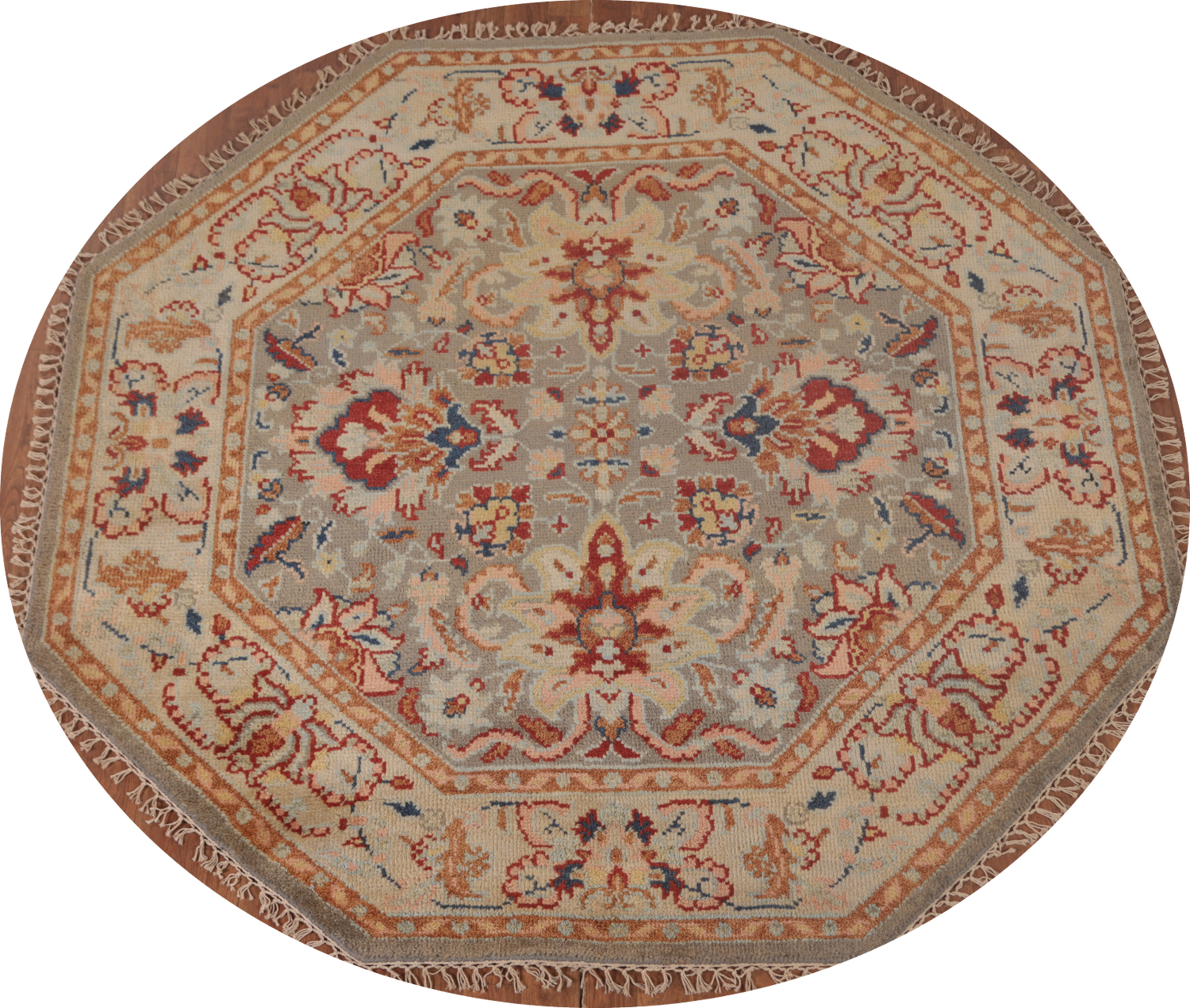 Floral Heriz Serapi Octagon Oriental Rug 6x6