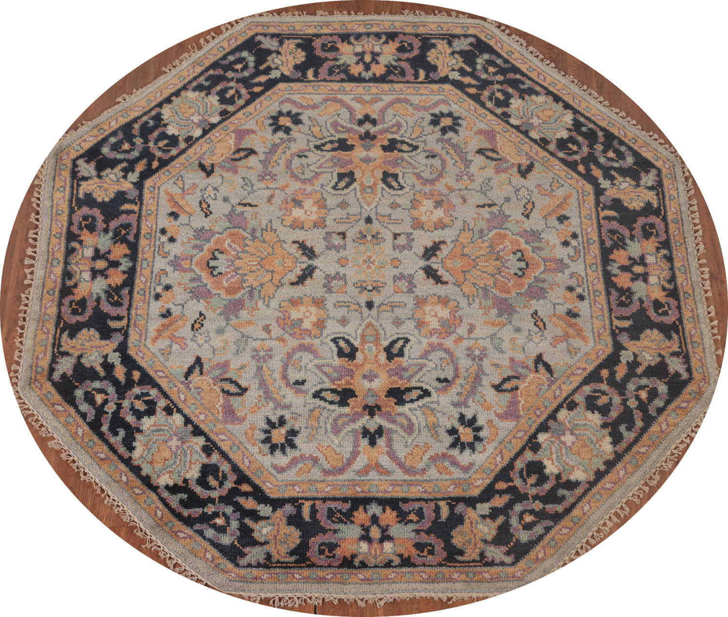 Light Blue Heriz Serapi Octagon Rug 6x6
