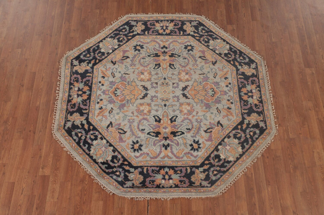 Light Blue Heriz Serapi Octagon Rug 6x6