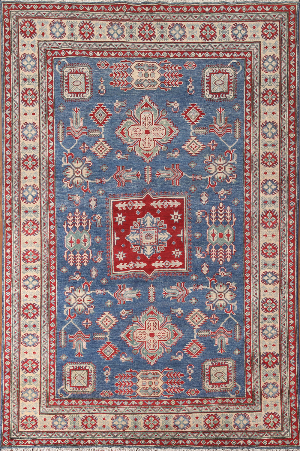 Blue Geometric Kazak Living Room Rug 7x10