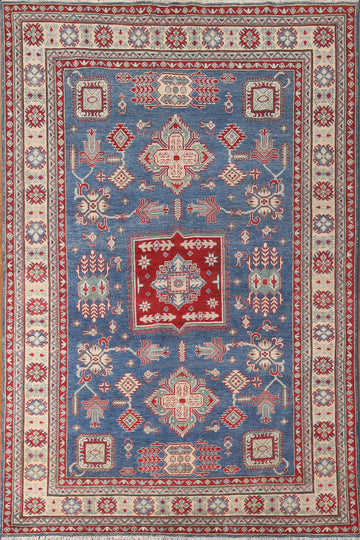 Blue Geometric Kazak Living Room Rug 7x10
