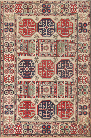 All-Over Geometric Kazak Living Room Rug 7x10