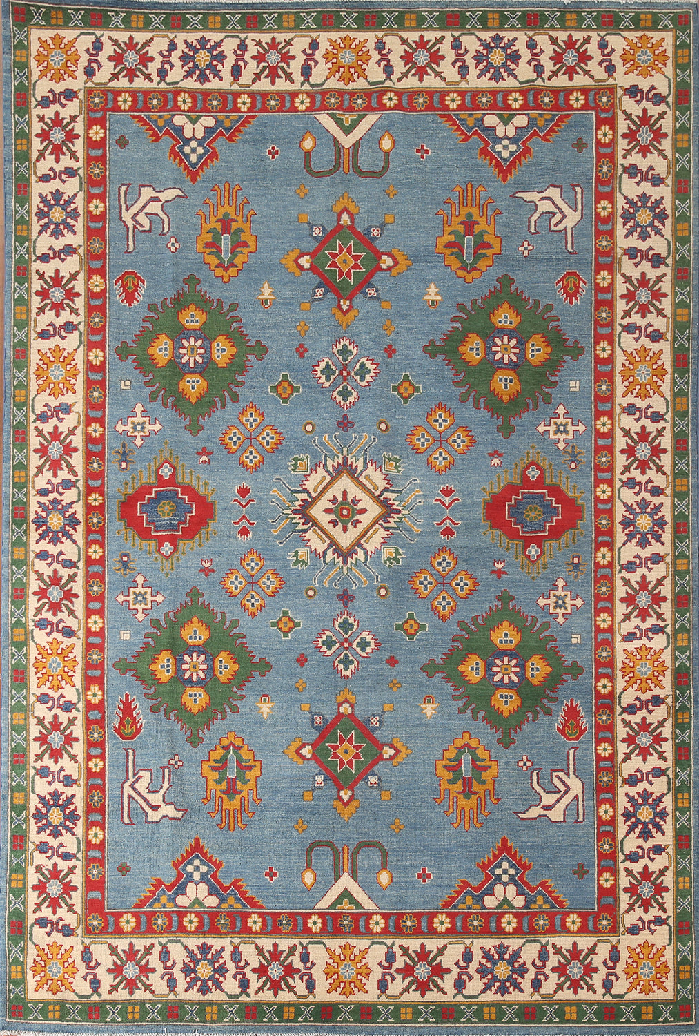 Blue Geometric Kazak Living Room Area Rug 7x10
