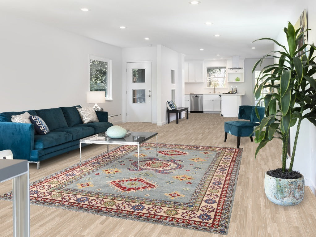 Light Blue Kazak Oriental Area Rug 7x10