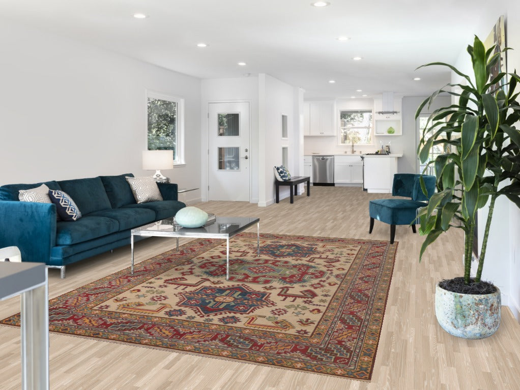 Handmade Wool Kazak Living Room Rug 7x10